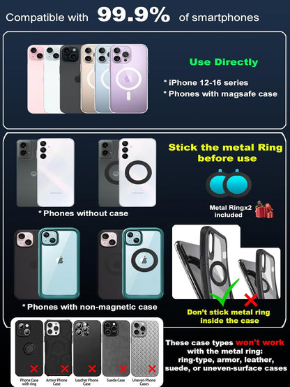 Upgraded 360° Nano Gel Vacuum Magnetic Phone Holder, Car Phone Holder for Magsafe[108+Lbs Strongest Suction &amp; 3000Gf Strongest Magnetic], Car Phone Mount for Car/For Iphone 17 Pro Max White