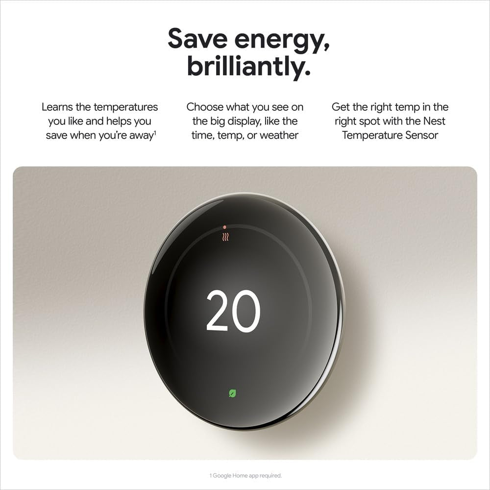 Nest Learning Thermostat (4Th Gen) with Nest Temperature Sensor (2Nd Gen) - Energy Saving Smart Thermostat with Adaptive Eco - Works with Alexa and  Home App - Polished Obsidian