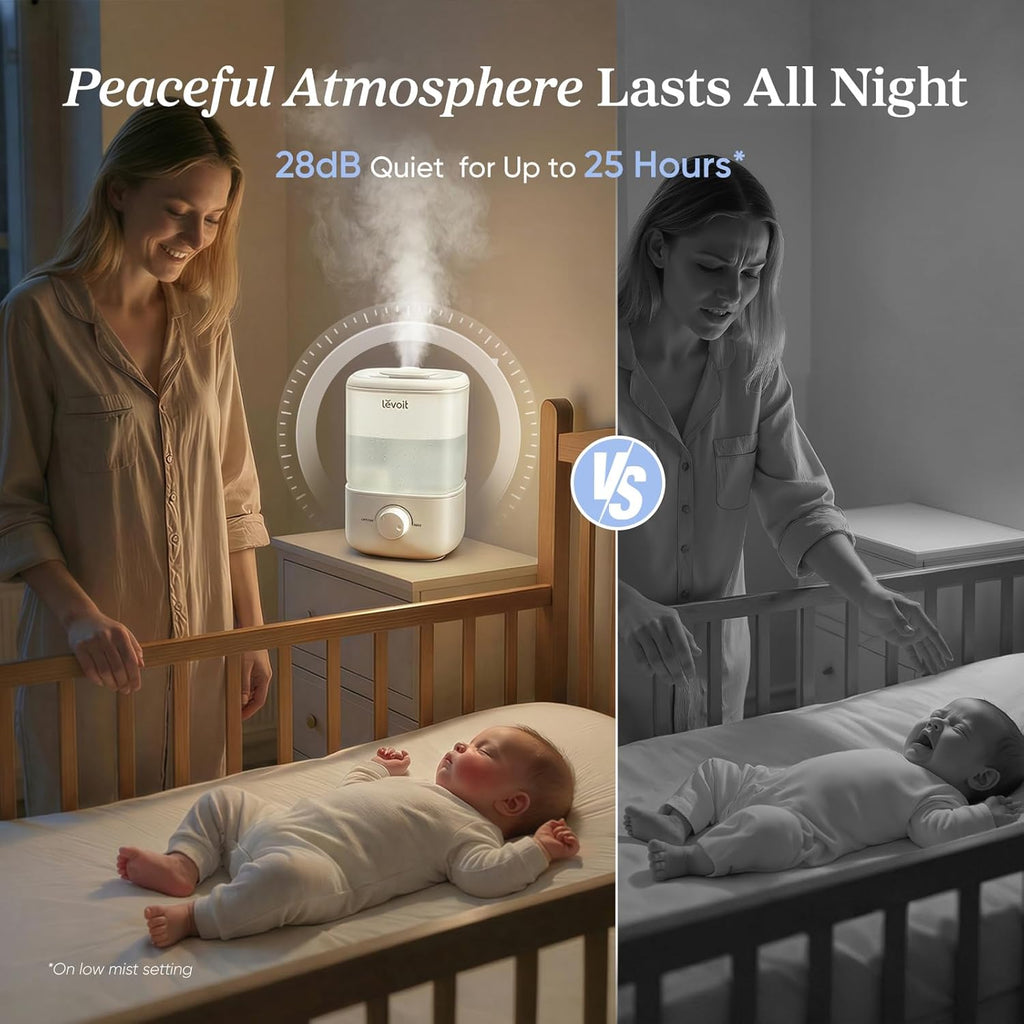 Humidifiers for Bedroom, Top Fill Cool Mist Air Humidifier for Baby Nursery, Plants, Ultrasonic, Auto Shut-Off, BPA Free, Quiet, Knob Control, 360° Nozzle
