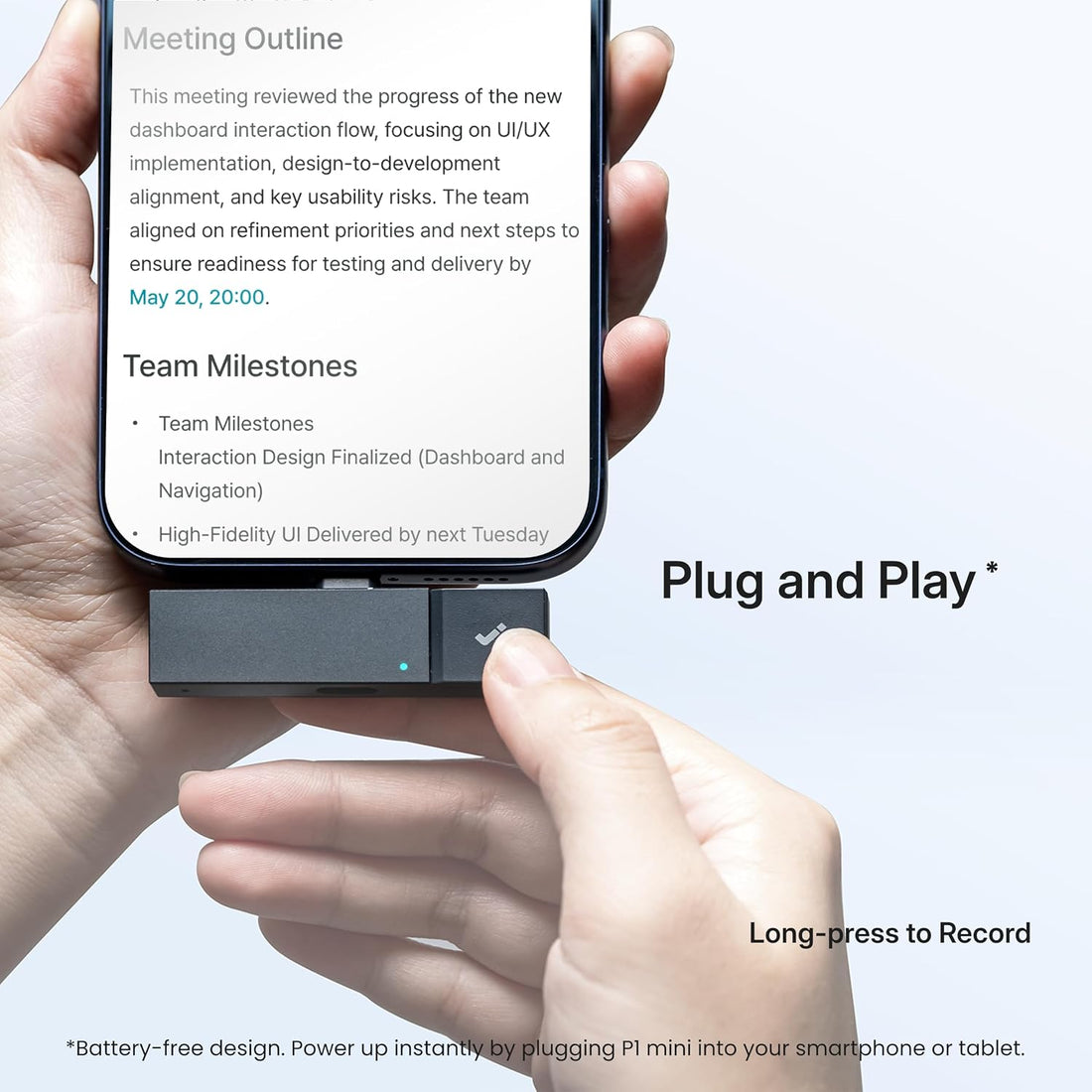 P1 Mini AI Voice Recorder: Smart Voice Recorder Works with Wireless Earbuds for Meeting Lectures Calls Bluecatch Tech Digital Audio Recorder Transcription Summary Hinotes