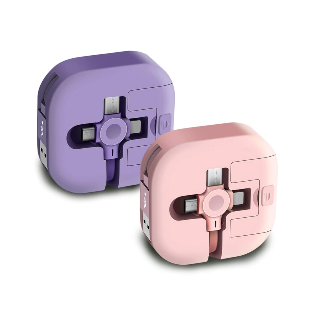 2Pcs Three in One Charging Cable Cord. 3 in 1 Charging Cable Retractable. Phone Holder, Compatible Type-C, Micro USB, Compatible with Iphone, Android, Tablet (Purple+Pink)
