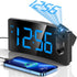 Projection Alarm Clock, Digital Clock with Modern Curved Design 180° Rotatable Projector, 3-Level Brightness Dimmer, Clear Blue LED Display, Progressive Volume, 9Mins Snooze,12/24H, for Bedroom