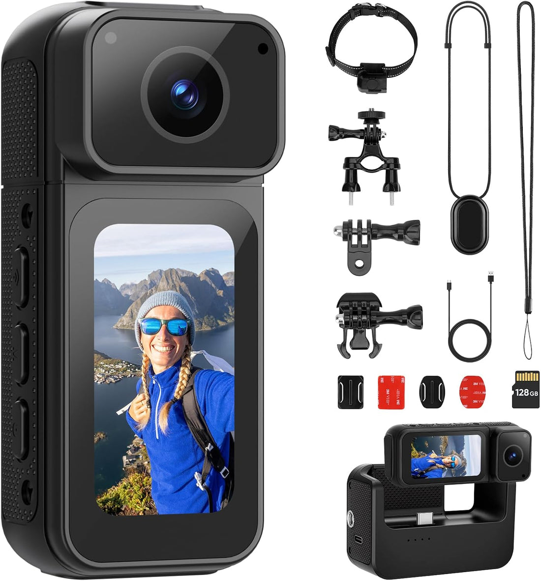 Mini Body Camera 128G with 1.47Inch LCD Screen, 2.7K Thumb Size Action Body Cam with Audio&amp;Video Thumb Hands Free POV Recording, Mount Free, Magnetic Sport DV for Bike Cycling Vlogging Pet Walk Swim | with Audio&amp;Video Thumb Hands Free POV Recording, Mount Free, Magnetic Sport DV for Daily Bike Cycling Vlogging Pet Walk Swim