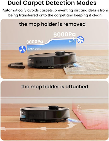 M2 plus Robot Vacuum and Mop, Strong Suction with Lidar Navigation, 75-Day Self-Emptying, 2.4/5G Wi-Fi/App/Alexa, 190° PSD Obstacle Avoidance, Hard Floors and Carpet, Black