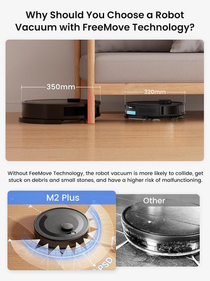 M2 plus Robot Vacuum and Mop, Strong Suction with Lidar Navigation, 75-Day Self-Emptying, 2.4/5G Wi-Fi/App/Alexa, 190° PSD Obstacle Avoidance, Hard Floors and Carpet, Black