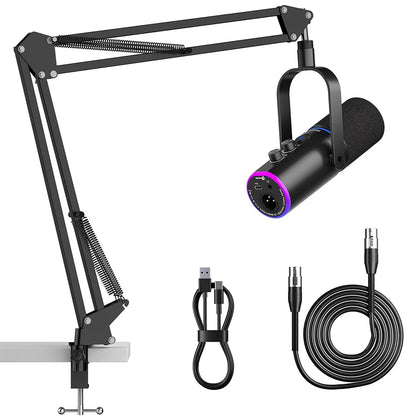 Podcast Dynamic Microphone, XLR/USB Recording PC Microphones for Broadcast, Podcast, Recording, Gaming &amp; Streaming, Studio Mic