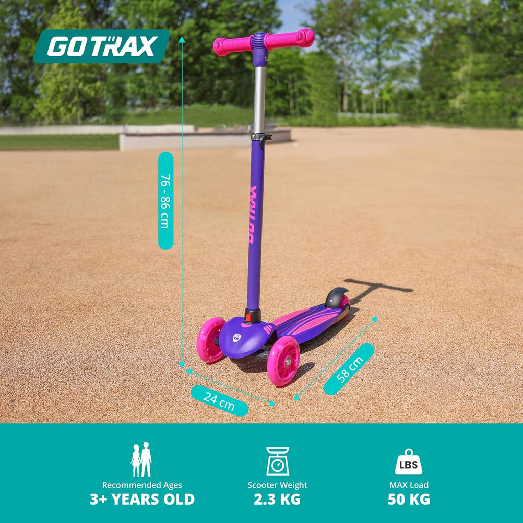 KS1 Kids Kick Scooter, LED Lighted Wheels and 3 Adjustable Height Handlebars, Lean-To-Steer & Widen Anti-Slip Deck, 3 Wheel Scooter for Boys & Girls Ages 3+ and up to 100 Lbs