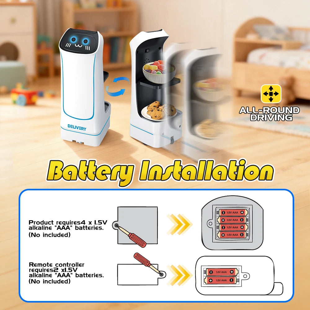 2.4Ghz Remote Control Food Delivery Robot Toy, Remote Control Toy Robot with Light and Music, Children&