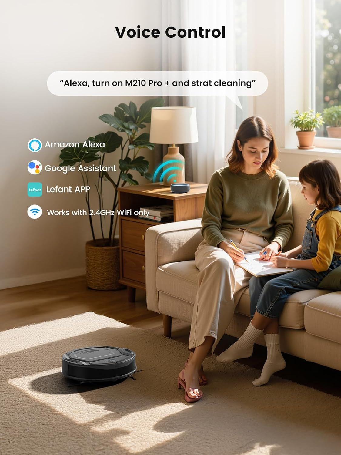M210 Pro+ Robot Vacuum Cleaner, 6000Pa Suction, 200 Mins Runtime, Precisense Obstacle Avoidance, Self-Charging, Slim &amp; Quiet, Wifi/App/Alexa, Pet Hair &amp; Hard Floors, Grey