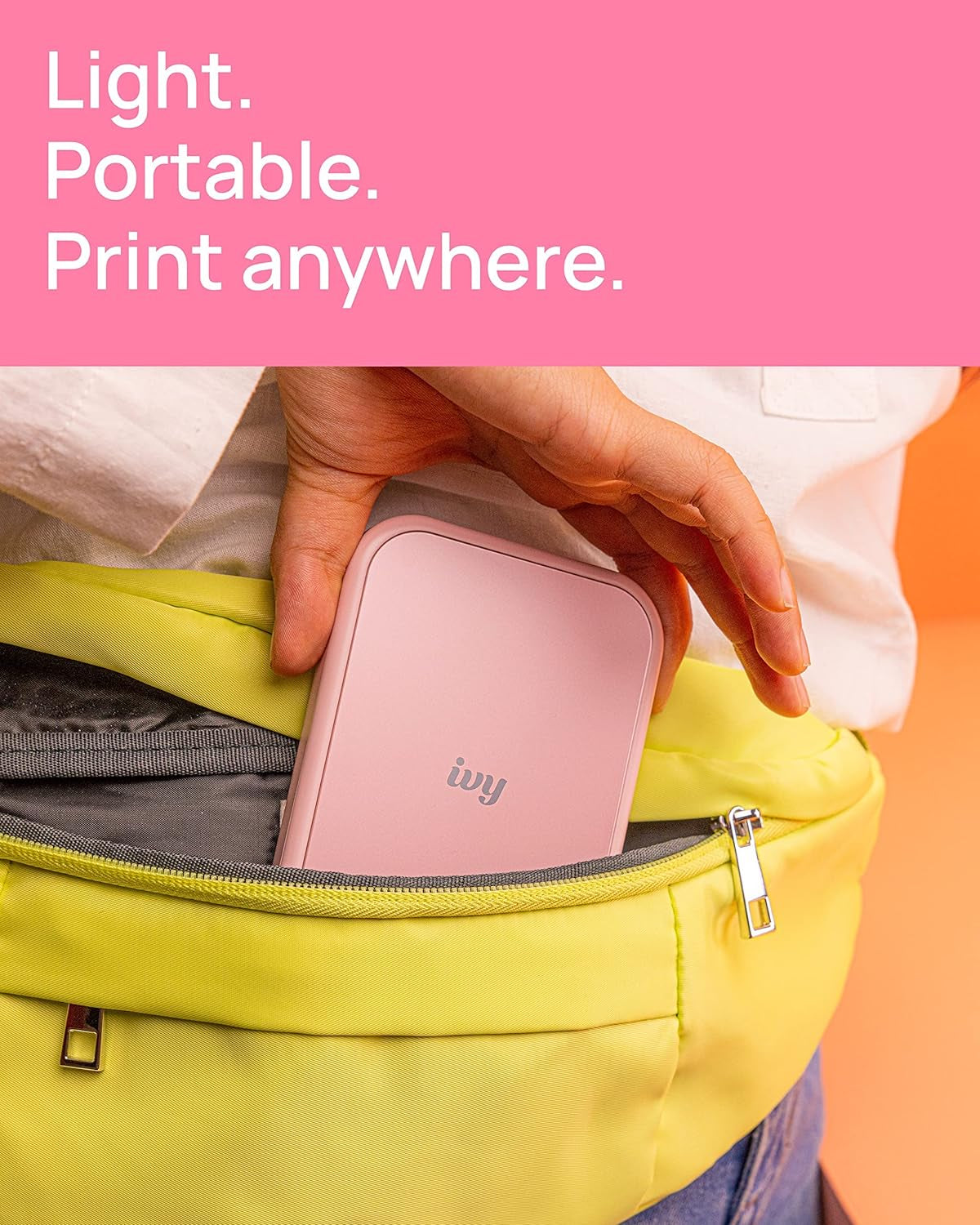 Ivy 2 Mini Photo Printer (Blush Pink), Bluetooth Portable Smartphone Printer for Ios &amp; Android, Bundle with 10 Zink Sticky-Back Photo Prints, LED Light Bar, Protective Case &amp; USB Cable