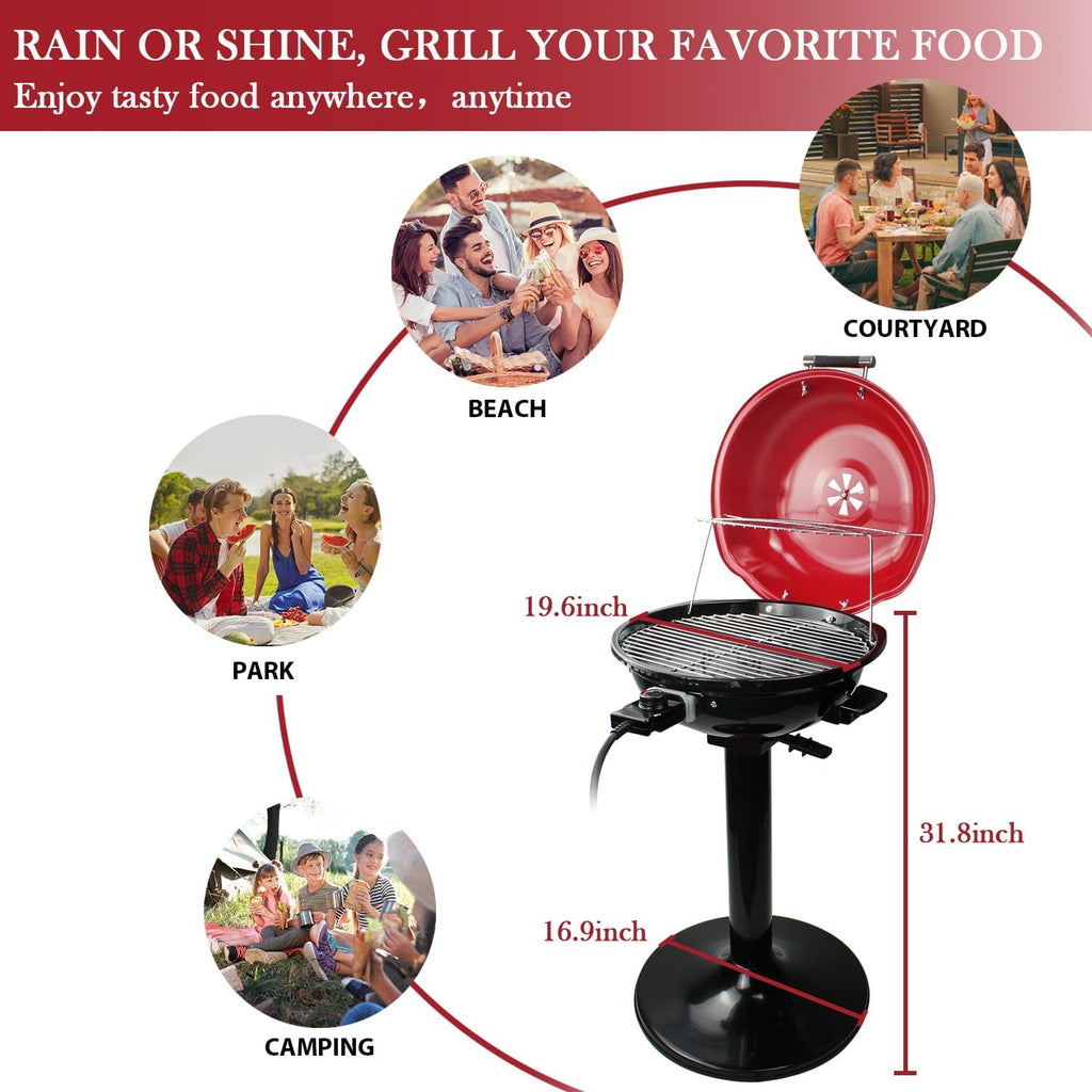 Electric Grill,  Outdoor Electric BBQ Grill, 1600W Portable Removable Stand Grill with Adjustable Heat & Drip Tray, Double Layer Design for Party, Patio & Backyard (Red)