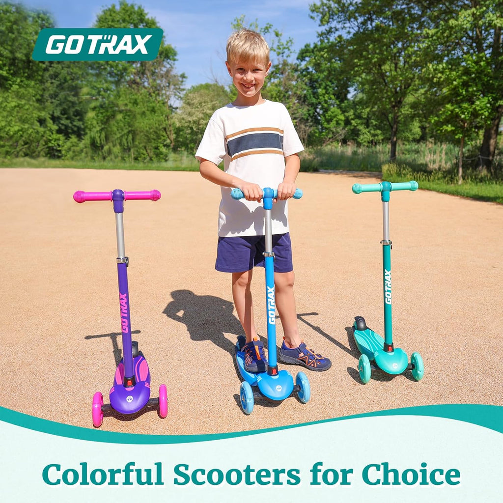 KS1 Kids Kick Scooter, LED Lighted Wheels and 3 Adjustable Height Handlebars, Lean-To-Steer & Widen Anti-Slip Deck, 3 Wheel Scooter for Boys & Girls Ages 3+ and up to 100 Lbs