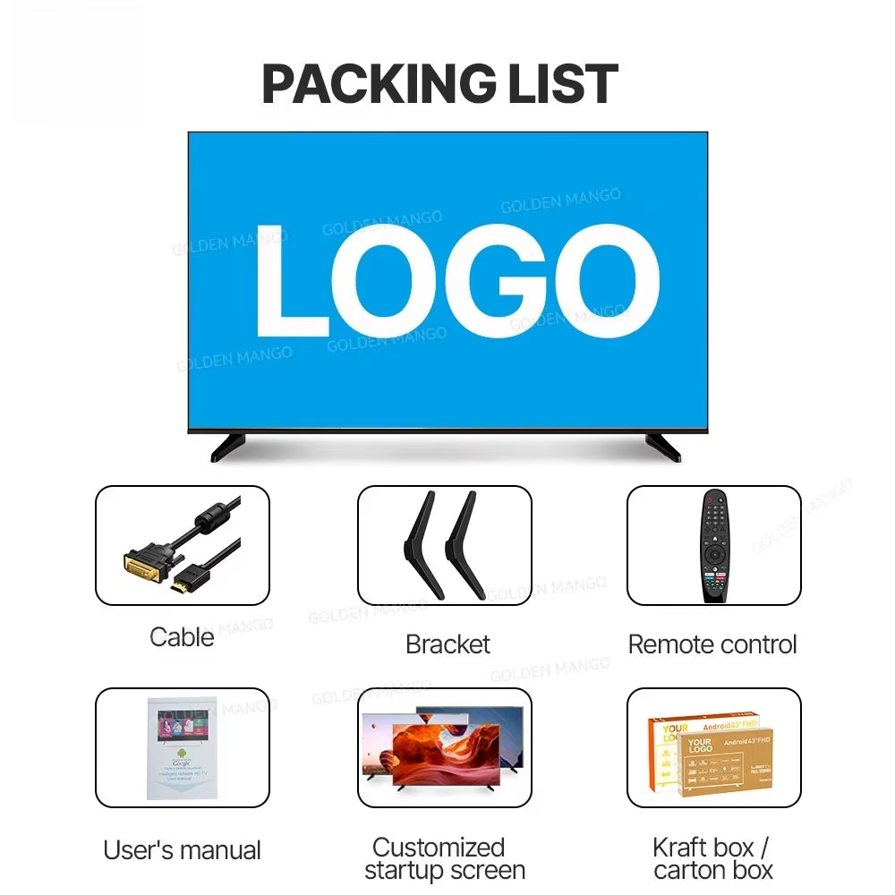 OEM 43/55/65/70 Inch Android Smart TV - 4K UHD FHD Google TV for Hotel Commercial Use, Wifi &amp; HDMI