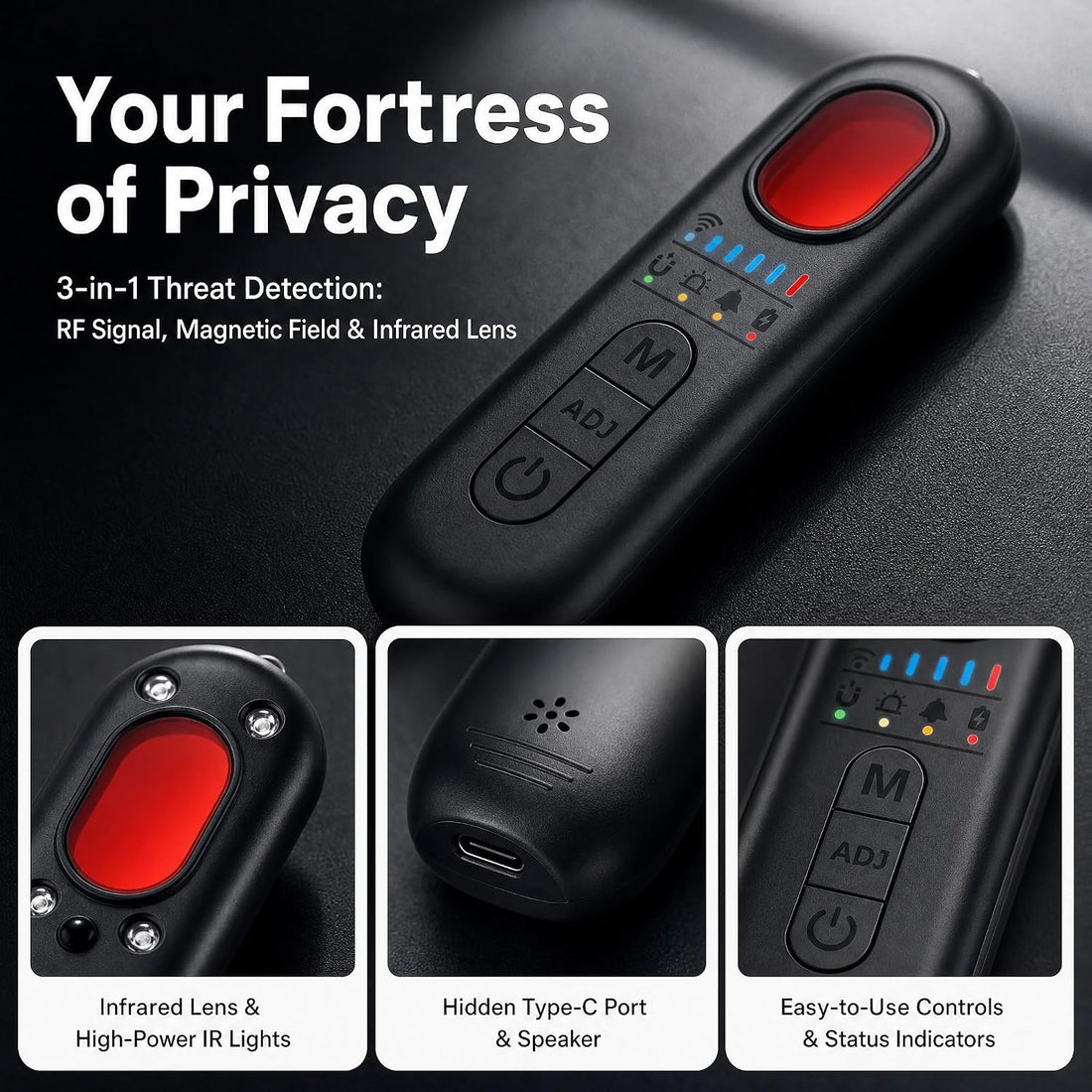 Hidden Camera Detectors, anti Spy Bug Detector, 2026 RF GPS Tracker Privacy Finder Detector, Signal Audio Listening Scanner Mini Design Device for Hotels, Travelers, Office, Car, Home
