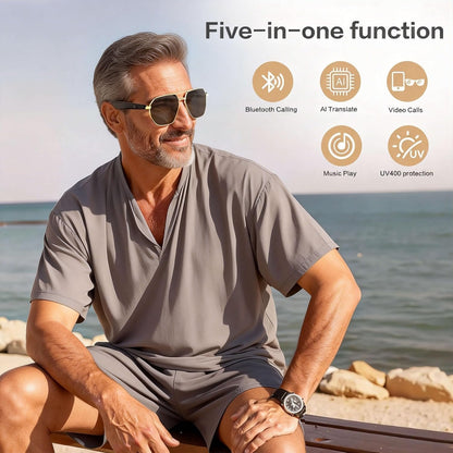 2026  Smart Glasses, Ai Real-Time Translation with 164 Languages, Classic Pilot Sunglasses, Equipped with Voice Assistant/Ai Call, Ip65 Waterproof,Smart Sunglasses for Men &amp; Women