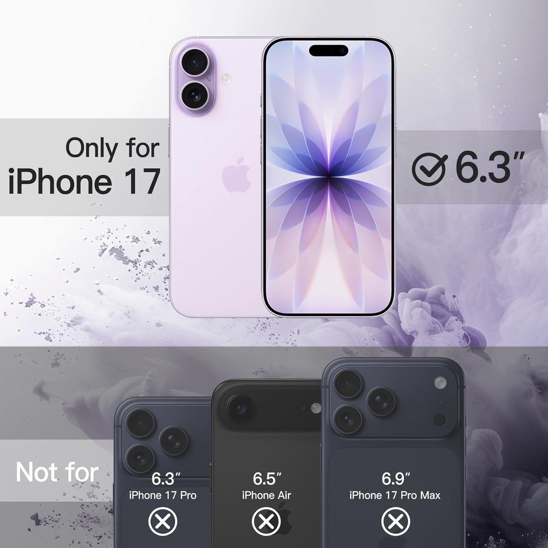 Case for Iphone 17 6.3-Inch, Shockproof Phone Bumper Cover, Solid Color Matte TPU Frame, Anti-Scratch Clear Back (Lavender)