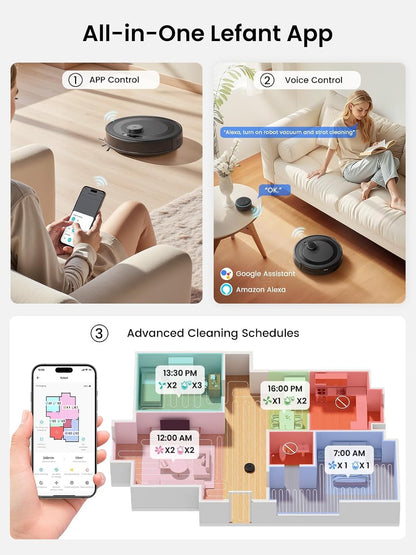 M2 plus Robot Vacuum and Mop, Strong Suction with Lidar Navigation, 75-Day Self-Emptying, 2.4/5G Wi-Fi/App/Alexa, 190° PSD Obstacle Avoidance, Hard Floors and Carpet, Black