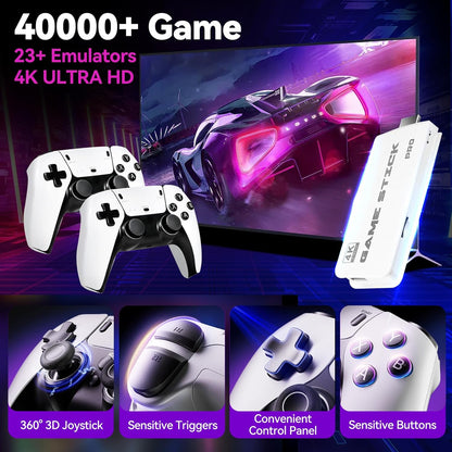 2025 Upgraded Retro Gaming Console, 4K HDMI Video Game Consoles with 40,000+ Games &amp; 23 Emulators, Plug and Play Video Gaming Stick with Upgrade Dual 2.4G Controllers (128G)