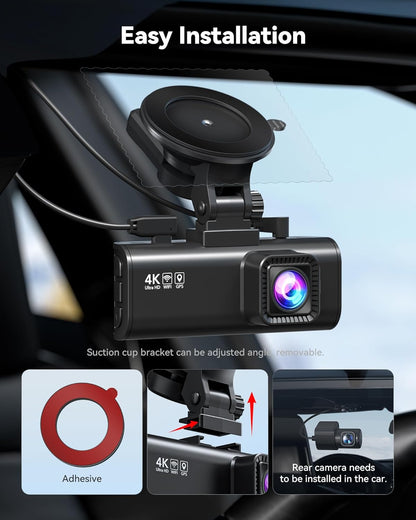 4K Dash Cam Front and Rear with STARVIS 2, 5.8Ghz Wi-Fi Dash Camera for Cars, 128GB Card Included, GPS, 3.18”IPS Screen, Night Vision, 170°Wide Angle, WDR, 24H Parking Mode(F7Np)