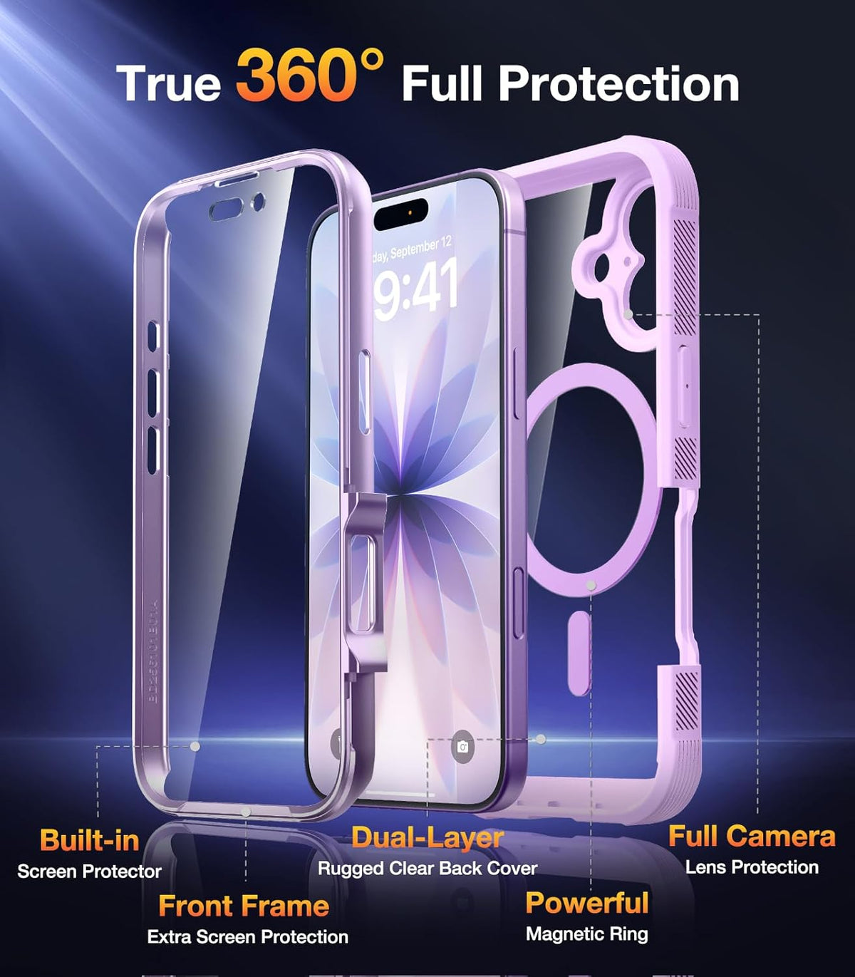 Magnetic for Iphone 17 Case 6.3", Compatible with Magsafe – Full-Body Bumper, Military-Grade Drop Proof with Built-In Touch-Sensitive Anti-Scratch Screen Protector, Purple