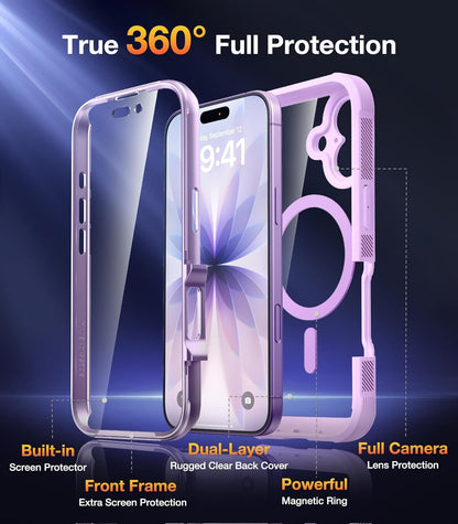 Magnetic for Iphone 17 Case 6.3", Compatible with Magsafe – Full-Body Bumper, Military-Grade Drop Proof with Built-In Touch-Sensitive Anti-Scratch Screen Protector, Purple