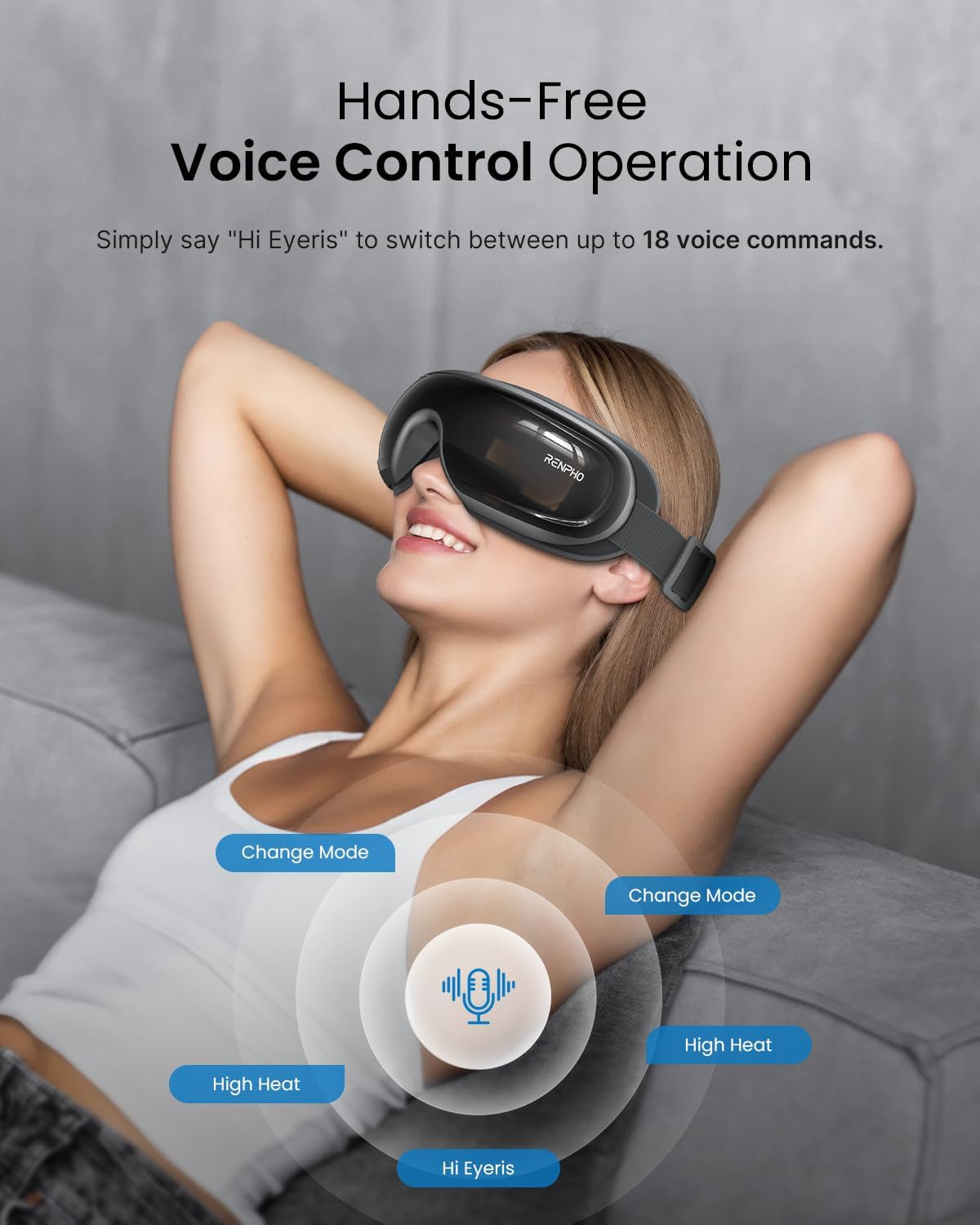 Eye Mask with Heat &amp; Cooling Pad,Voice Control Eyeris 3 Electric Eye Care Device with Bluetooth Music, Preset Commands for Eye Relaxation, Birthday Gift for Women Men Him Her