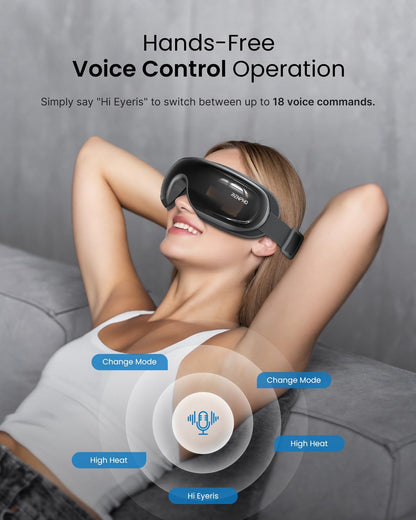 Eye Mask with Heat &amp; Cooling Pad,Voice Control Eyeris 3 Electric Eye Care Device with Bluetooth Music, Preset Commands for Eye Relaxation, Birthday Gift for Women Men Him Her