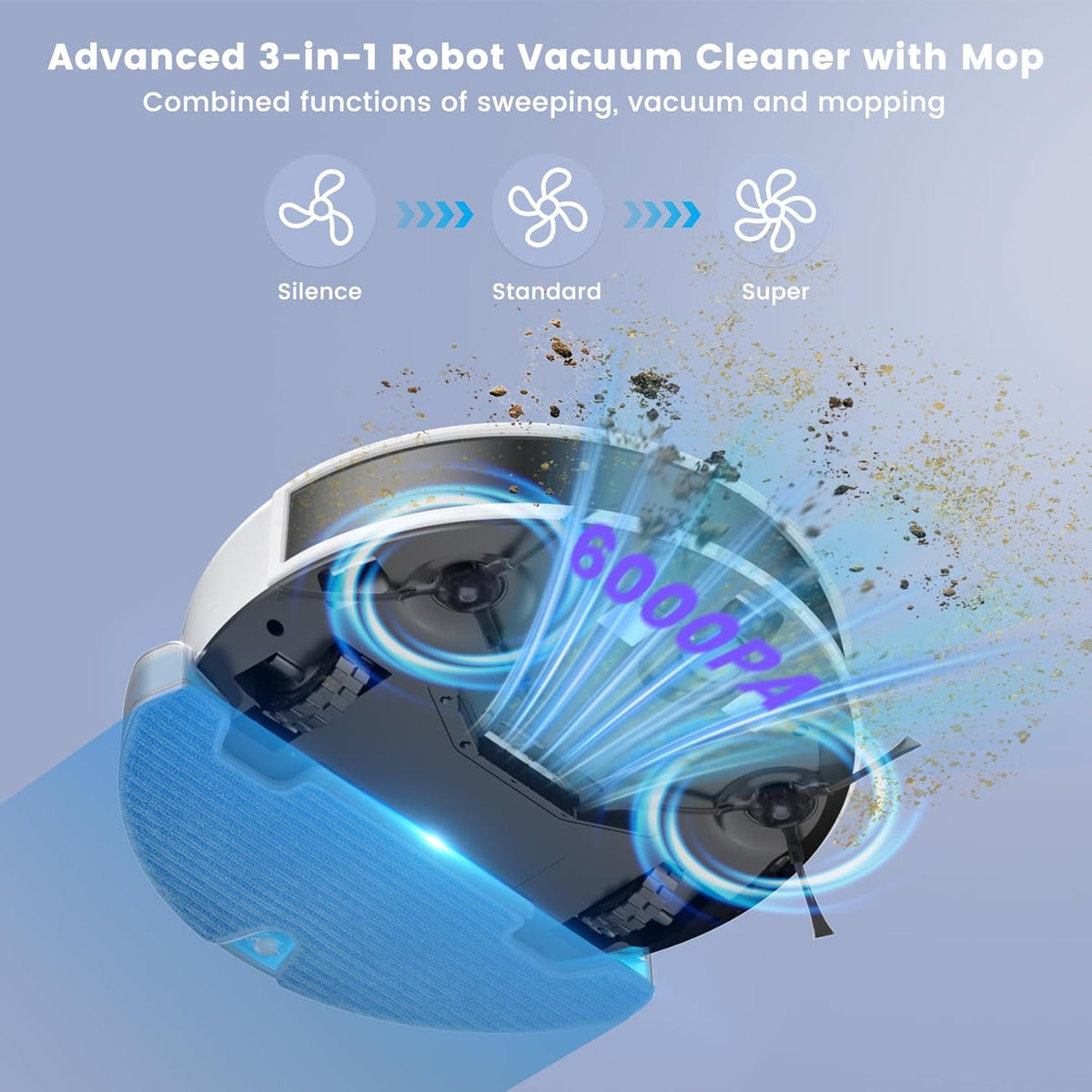 Robot Vacuum and Mop Combo, 6000Pa, Dtof Lidar, (L6 Aqua) | 6000Pa Suction, Anti-Tangle, 150 Min Runtime, 3.7" Slim, 5G Wifi/App/Alexa, Pet Hair, Hard Floors, Carpets, Home