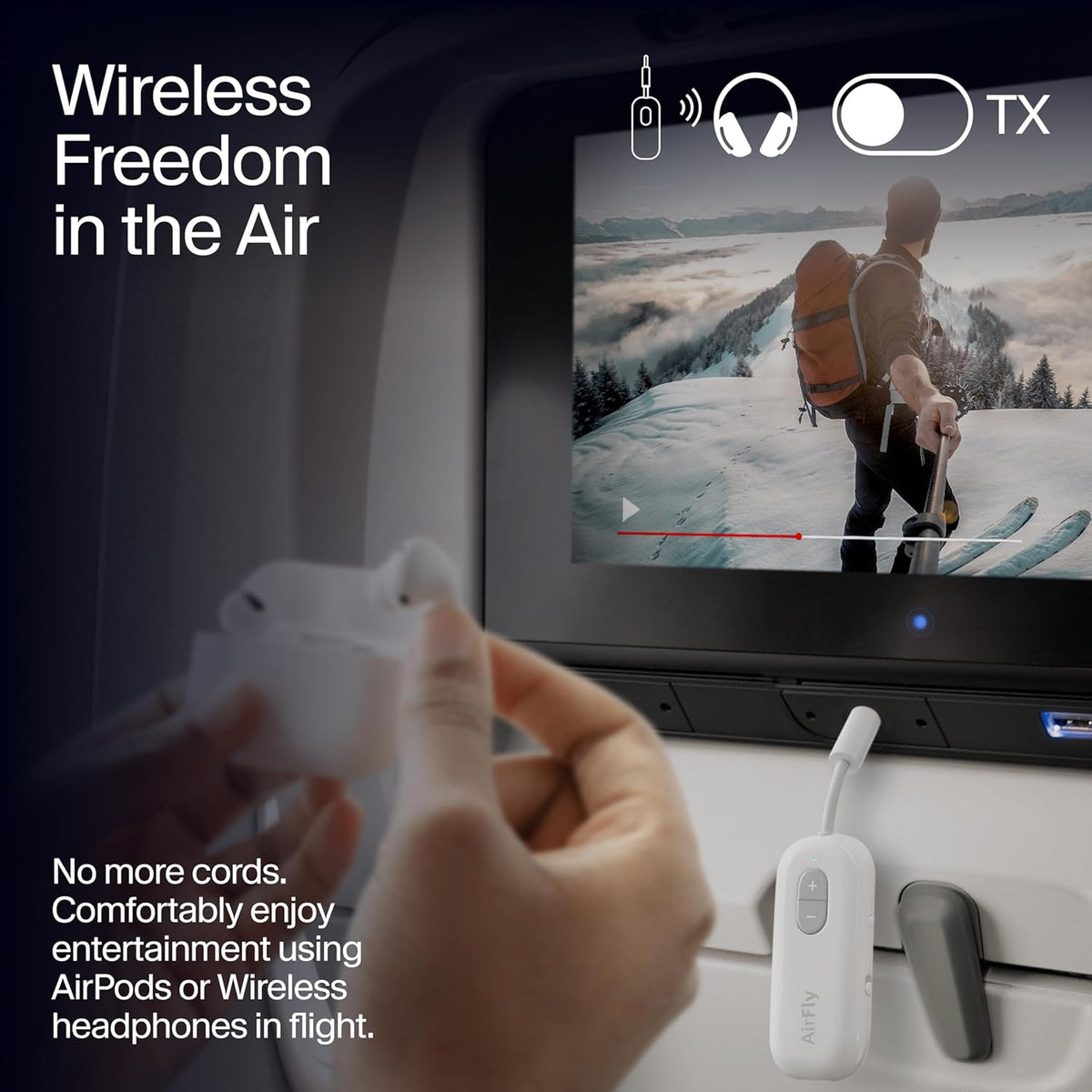 Airfly SE, Bluetooth Wireless Audio Transmitter for Airpods/Wireless or Noise-Cancelling Headphones; Use with 3.5 Mm Audio Jack on Airplanes, Gym Equipment or Ipad/Tablets (Cool White)
