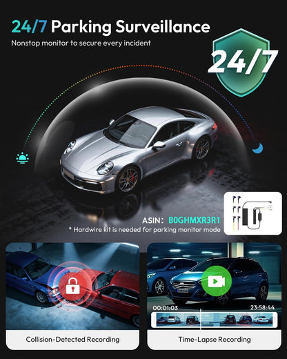 4K+2K Dual Channel Front and Rear Dash Cam with 64GB Card, STARVIS IMX415, Dash Car Camera with Voice Control &amp; 24/7 Parking Mode | Night Vision, Wifi GPS for Uber/Taxi/Car Safety
