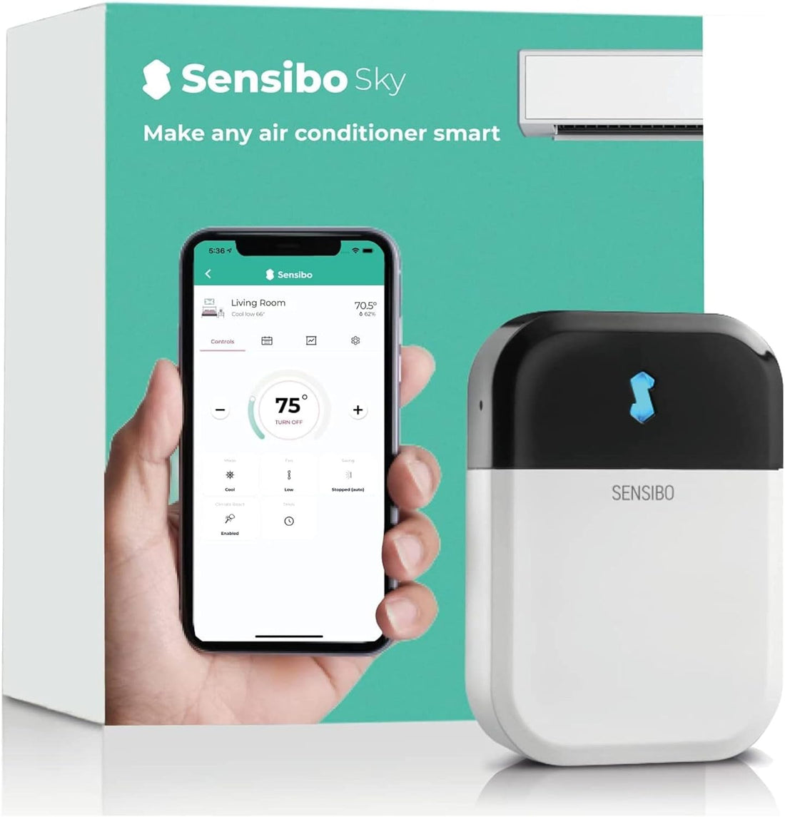 Sky, Smart Home Air Conditioner System - Quick &amp; Easy Installation. Maintains Comfort with Energy Efficient App - Automatic On/Off. Wifi, Google, Alexa and Siri. (White)