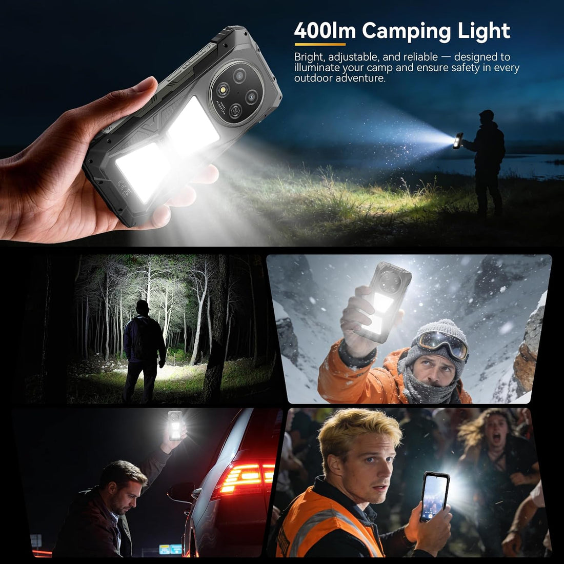 Rock 2 Pro 5G Rugged Phone Android 16, 15000Mah/33W Dual 400LM Camping Light, 32GB+256GB/2TB Rugged Smartphone Unlocked Gemini AI, 16MP+13MP 6.67" 2.4K 120Hz Glove Mode/Nfc
