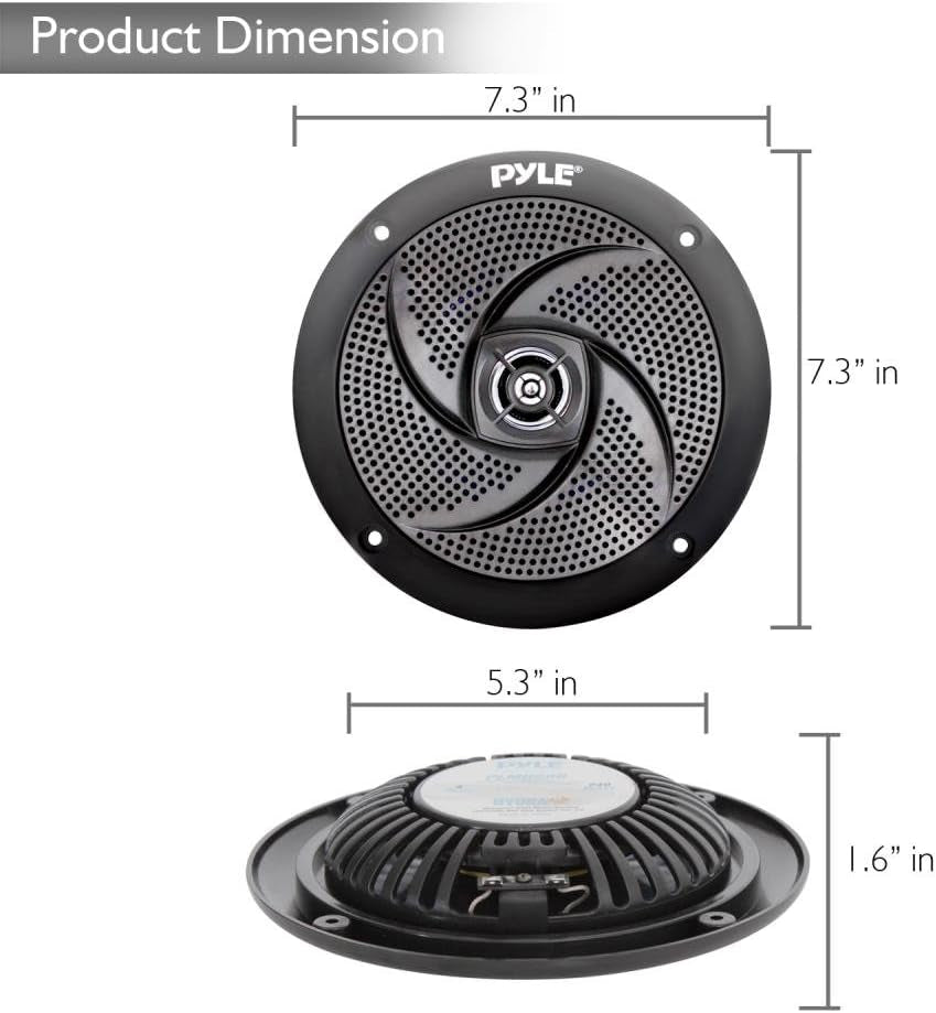 Marine Speakers 6.5 Inch - 2 Way Waterproof and Weather Resistant Outdoor Audio Stereo Sound System with 240 Watt Power and Low Profile Slim Style - 1 Pair (Black)