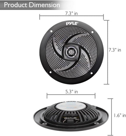 Marine Speakers 6.5 Inch - 2 Way Waterproof and Weather Resistant Outdoor Audio Stereo Sound System with 240 Watt Power and Low Profile Slim Style - 1 Pair (Black)