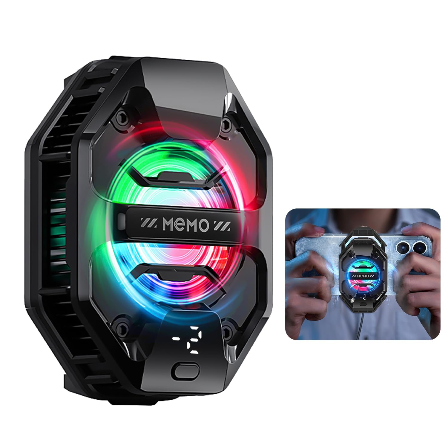 Phone Cooler for Gaming, 27W Iphone Cooling Fan with RGB LED Semiconductor Heatsink Cooling Case Enfriador Para Celular, for Iphone/Android Phone Gaming, Live Streaming, AI Smartphone Temperature