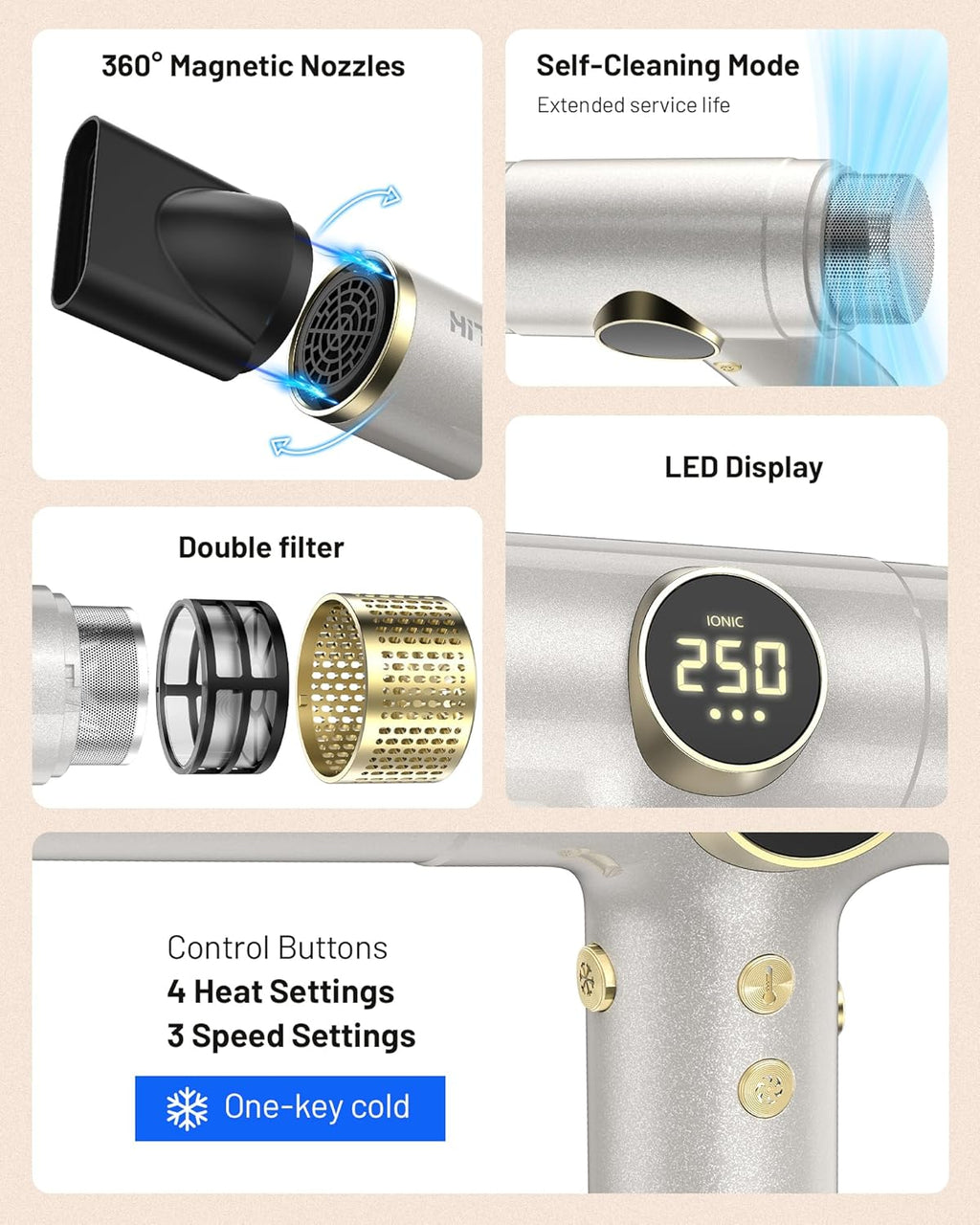Dual Voltage Ionic Hair Dryer with Diffuser - 2000W Travel Blow Dryer for Fast Drying No Heat Damage No Frizz, Low Noise Lightweight Compact, Hair Dryers for Women & Men, 100V-240V