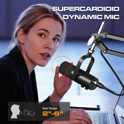 Podcast Dynamic Microphone, XLR/USB Recording PC Microphones for Broadcast, Podcast, Recording, Gaming &amp; Streaming, Studio Mic