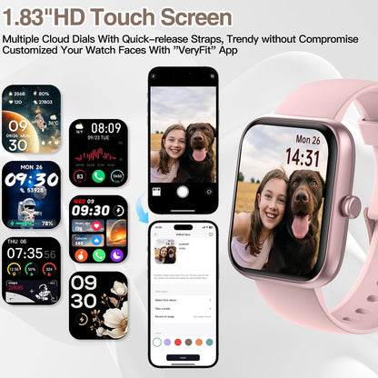 Smart Watch for Men Women with Bluetooth Call,Alexa Built-In Smartwatch,1.83"Diy Dial Fitness Watch with Sleep Heart Rate Spo2 Monitor,100+ Sport Mode,Ip68 Waterproof Watch Compatible with Android Ios