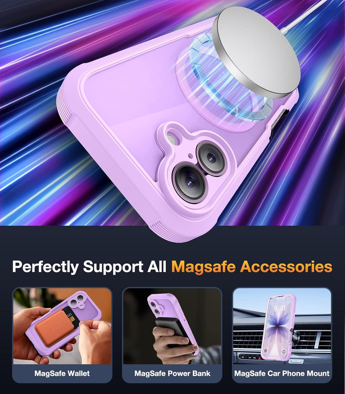 Magnetic for Iphone 17 Case 6.3", Compatible with Magsafe – Full-Body Bumper, Military-Grade Drop Proof with Built-In Touch-Sensitive Anti-Scratch Screen Protector, Purple