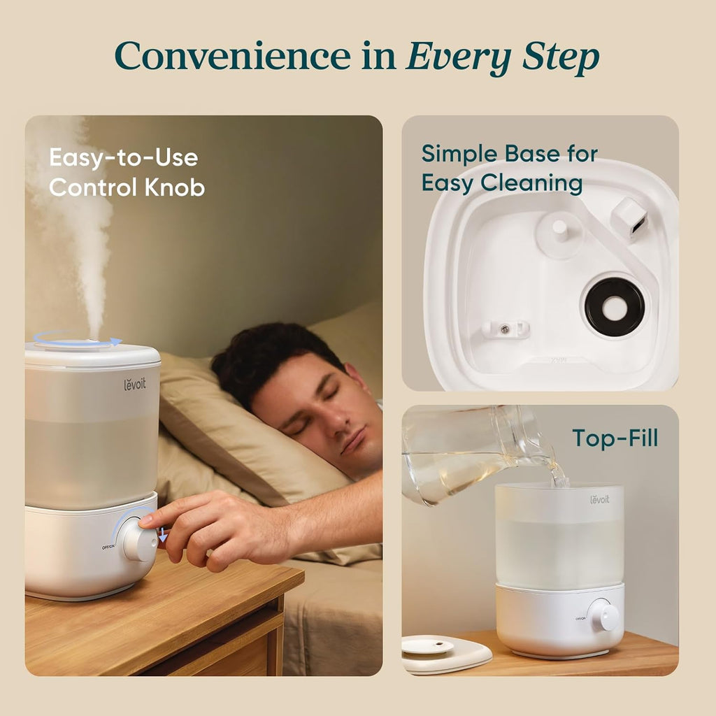 Humidifiers for Bedroom, Top Fill Cool Mist Air Humidifier for Baby Nursery, Plants, Ultrasonic, Auto Shut-Off, BPA Free, Quiet, Knob Control, 360° Nozzle