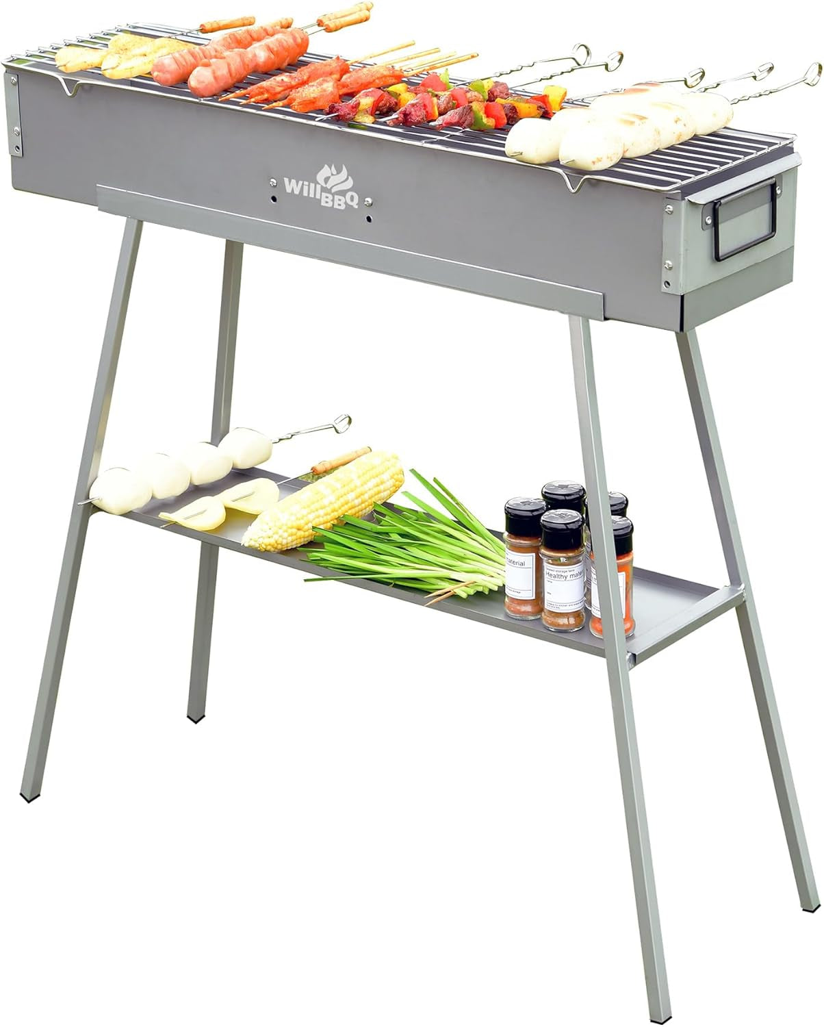 Charcoal Grills Commercial Quality Portable Multiple Size Hibachi BBQ Lamb Skewer Detachable‌ Camping Barbecue Grill for Garden Backyard Party Picnic Outdoor Cooking Use(31.6X7.1X5.1 Inch)