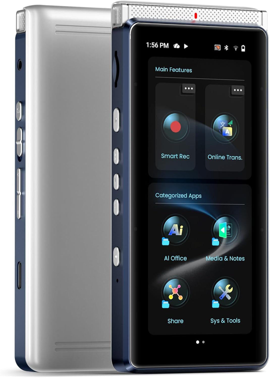 PR1 AI Voice Recorder, Transcription &amp; Translation with AI, 3.99 Inch 64GB Smart Summarize, Offline AI Processing Note Taker for Meeting &amp; Lectures, Translation for Business Travel, Silver