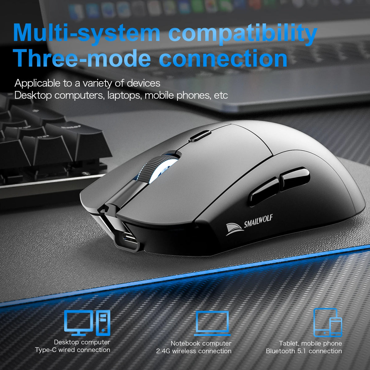 RS7 Bluetooth Wireless Three-Mode E-Sports Gaming Mouse 2000DPI Six-Speed Adjustable PAW3311 Gaming Office Mouse