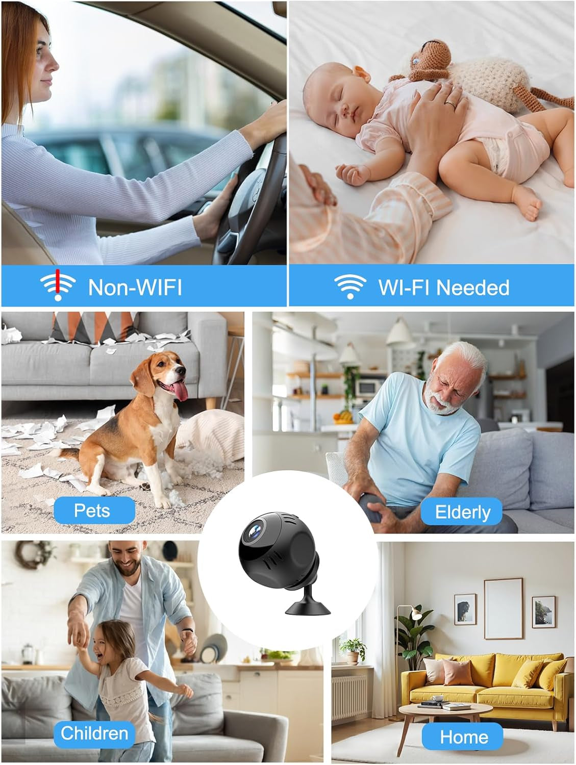 Mini Wifi Camera,Small Magnetic Wireless Cameras,4K 1080P Smart App 2.4Ghz,140° Wide Angle,Ai Motion Detection Alarm and Night Vision for Home Security Pet Cameras App Control