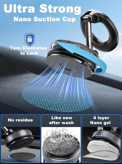 Upgraded 360° Nano Gel Vacuum Magnetic Phone Holder, Car Phone Holder for Magsafe[108+Lbs Strongest Suction &amp; 3000Gf Strongest Magnetic], Car Phone Mount for Car/For Iphone 17 Pro Max White