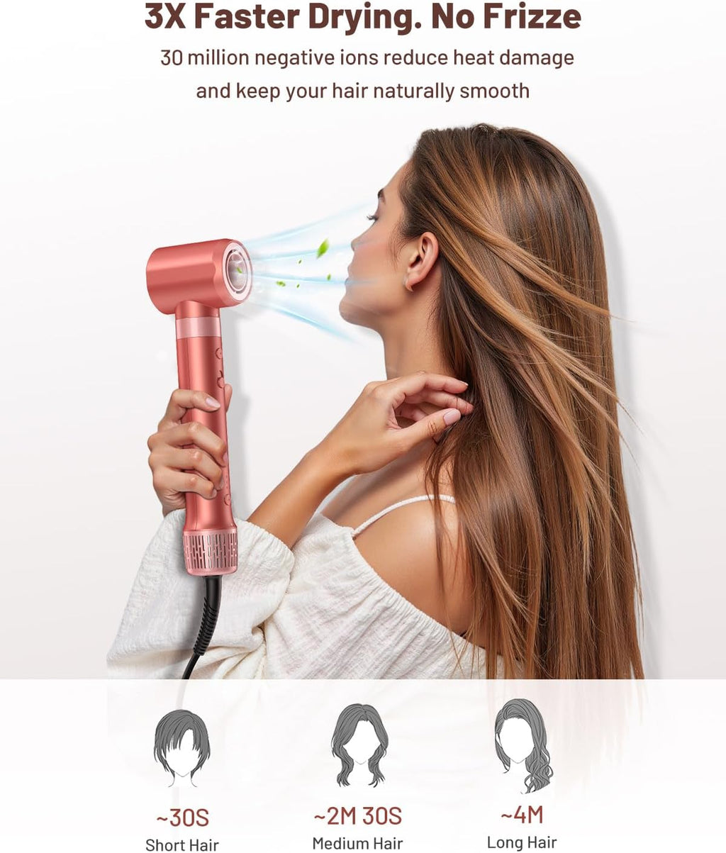 High-Speed 5 in 1 Hair Styler, Professional Hot Air Styler No Heat Damage Frizz-Free for Volumizer, Curl, Straighten, Drying, 1500W Negative Ionic Blow Dryer Brush with Travel Bag, Coral-Red