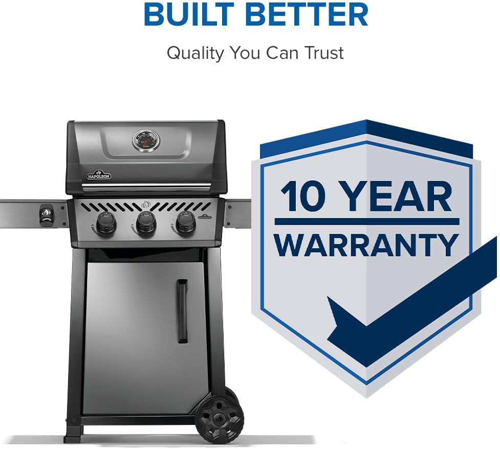 Freestyle 365 Propane Gas BBQ Grill - F365DPGT - Barbecue Gas Cart, with 3 Burners, Folding Side Shelves, Instant Failsafe Ignition, Porcelain Coated Cast Iron Cooking Grids