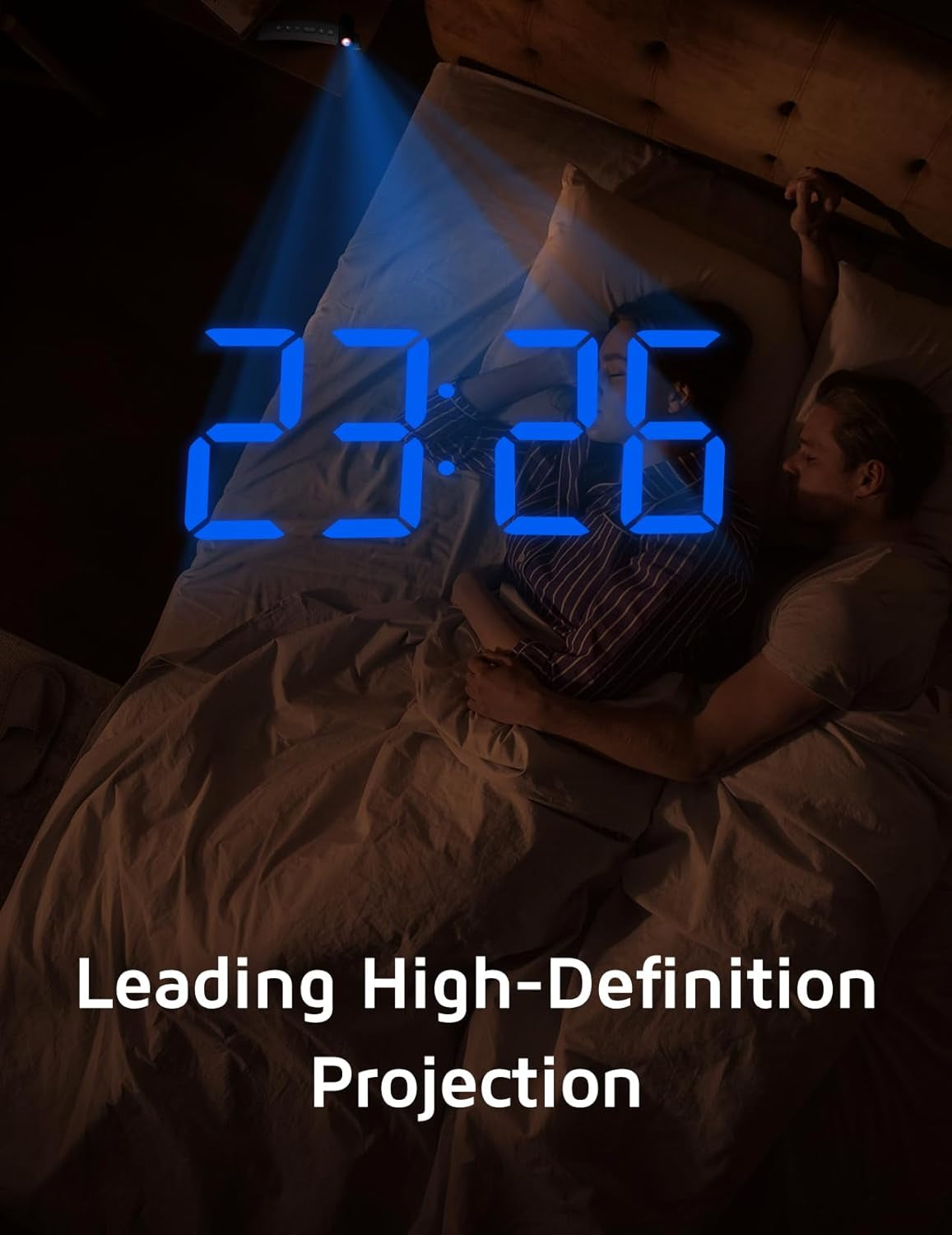 Projection Alarm Clock, Digital Clock with Modern Curved Design 180° Rotatable Projector, 3-Level Brightness Dimmer, Clear Blue LED Display, Progressive Volume, 9Mins Snooze,12/24H, for Bedroom
