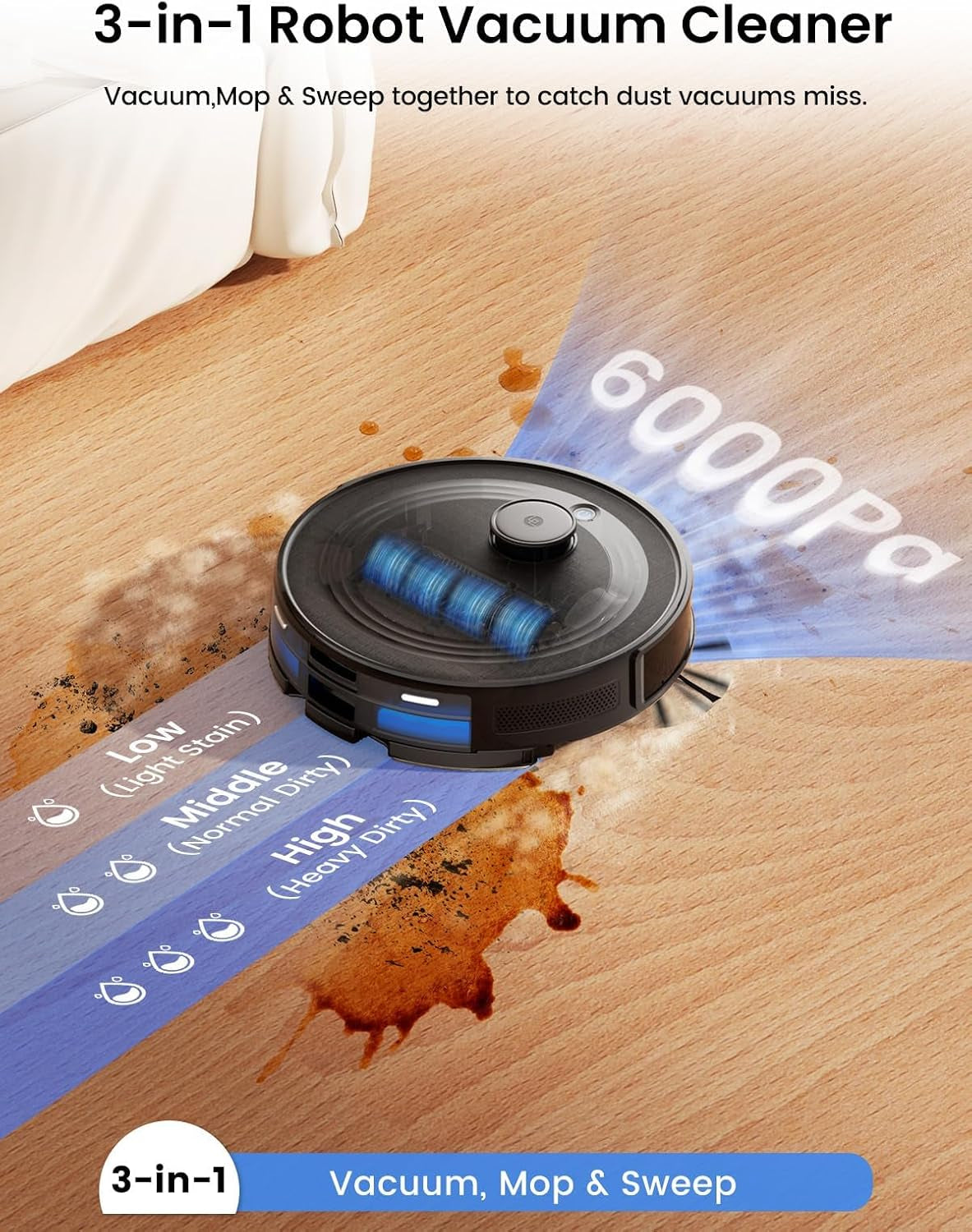 M2 plus Robot Vacuum and Mop, Strong Suction with Lidar Navigation, 75-Day Self-Emptying, 2.4/5G Wi-Fi/App/Alexa, 190° PSD Obstacle Avoidance, Hard Floors and Carpet, Black