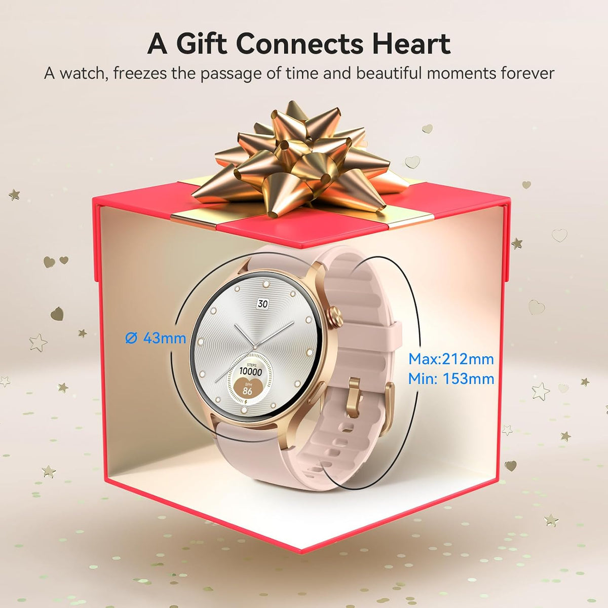 Smart Watch for Women, AMOLED Ultra-Clear Screen Activity Trackers with Heart Rate/Sleep/Spo2 Monitor, Waterproof Fitness Smartwatch for Iphone/Samsung/Android（Pink Gold）